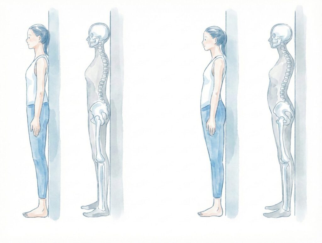 壁に立った時に、腰のところに隙間ができる人と、できない人。