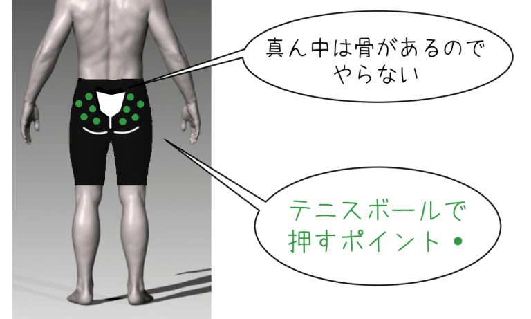 テニスボールでストレッチをするポイントの説明