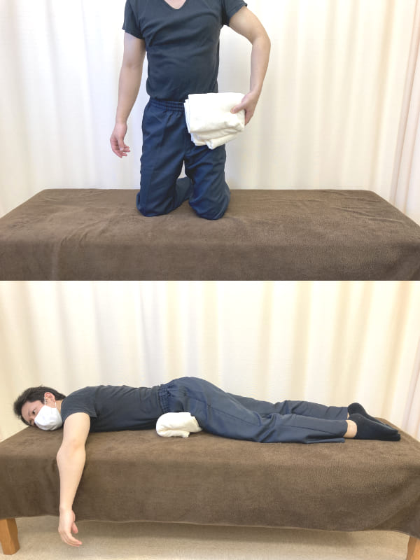 実際にベッドでタオルを使ってる上山和俊の写真