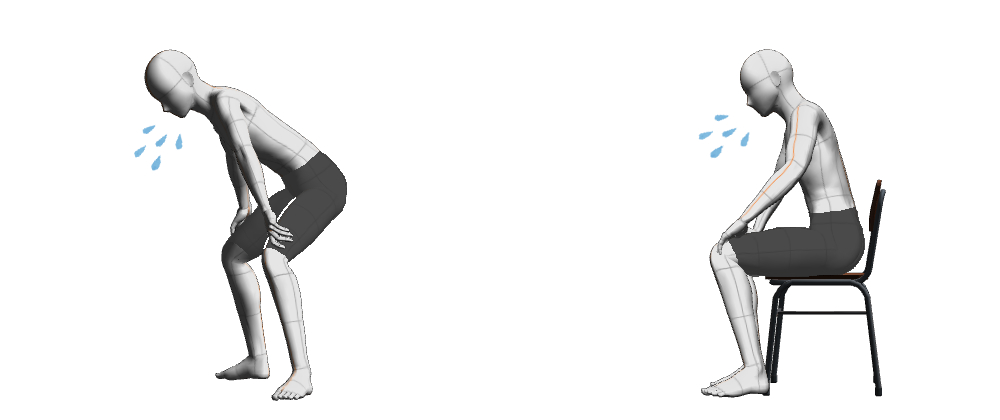 腰痛にならないように、咳をする時に膝に手を当てて椎間板にかかる負担を減らしているイラスト