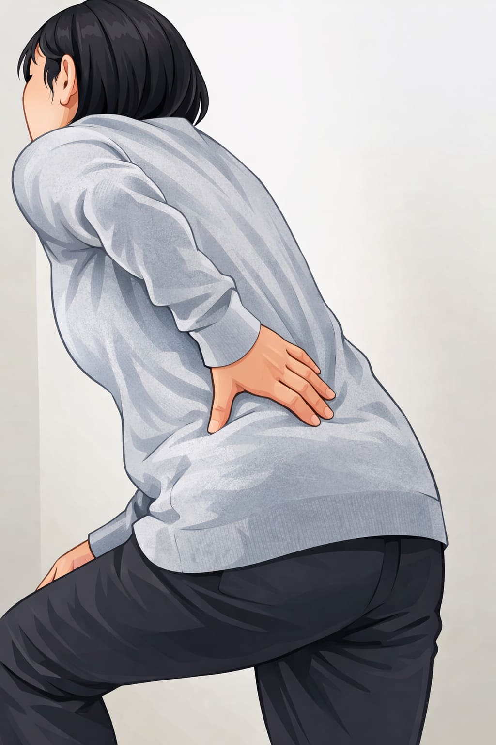 腰の柔軟性がなくて痛み、左腰の後ろに鈍痛があるところ