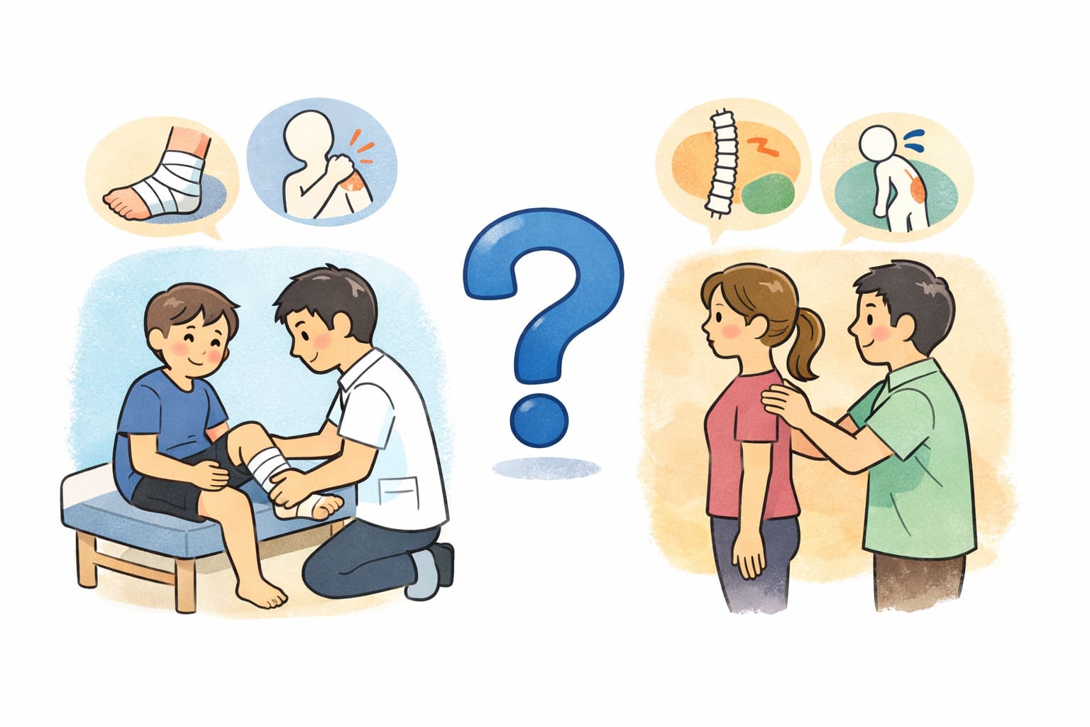 整骨院と整体の違いをあらわしたイラスト